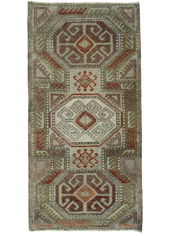 Turkish Mini Rug Oriental Hand Knotted Vintage Rug 1'9" x 3'5" #16356