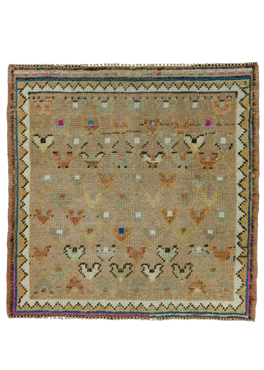 Turkish Mini Rug Oriental Hand Knotted Vintage Rug 2'5" x 2'5" #16231