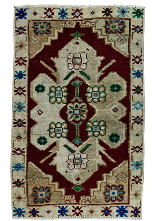 Turkish Mini Rug Oriental Hand Knotted Vintage Rug 1'7" x 2'6" #20630