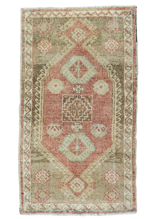 Turkish Mini Rug Oriental Hand Knotted Vintage Rug 1'11" x 3'5" #16887