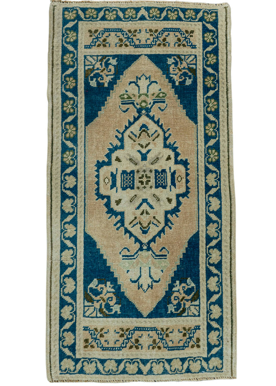 Turkish Mini Rug Oriental Hand Knotted Vintage Rug 1'8" x 3'6" #20733