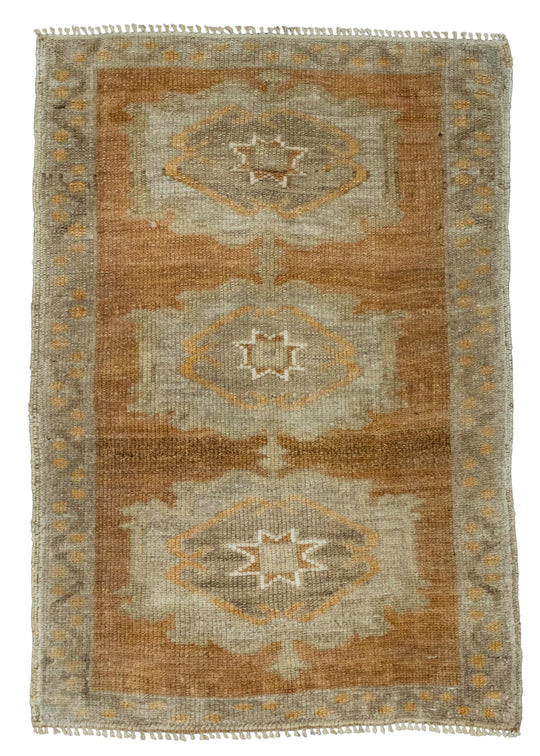 Turkish Mini Rug Oriental Hand Knotted Vintage Rug 1'11" x 3'1" #16281