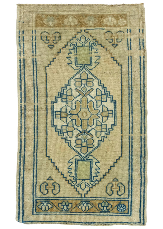 Turkish Mini Rug Oriental Hand Knotted Vintage Rug 1'11" x 3'3" #16686