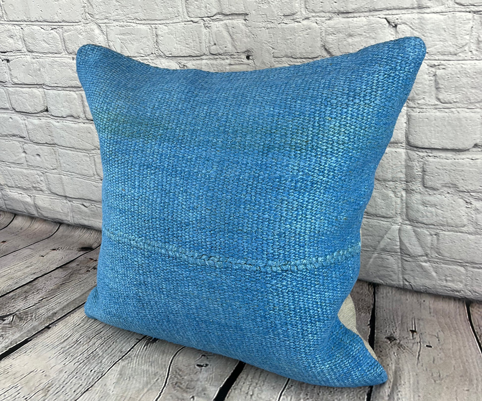 20 x 20 Hemp Pillow Turkish Cushion Natural Sky Blue Pillow Cushion Cover #6439