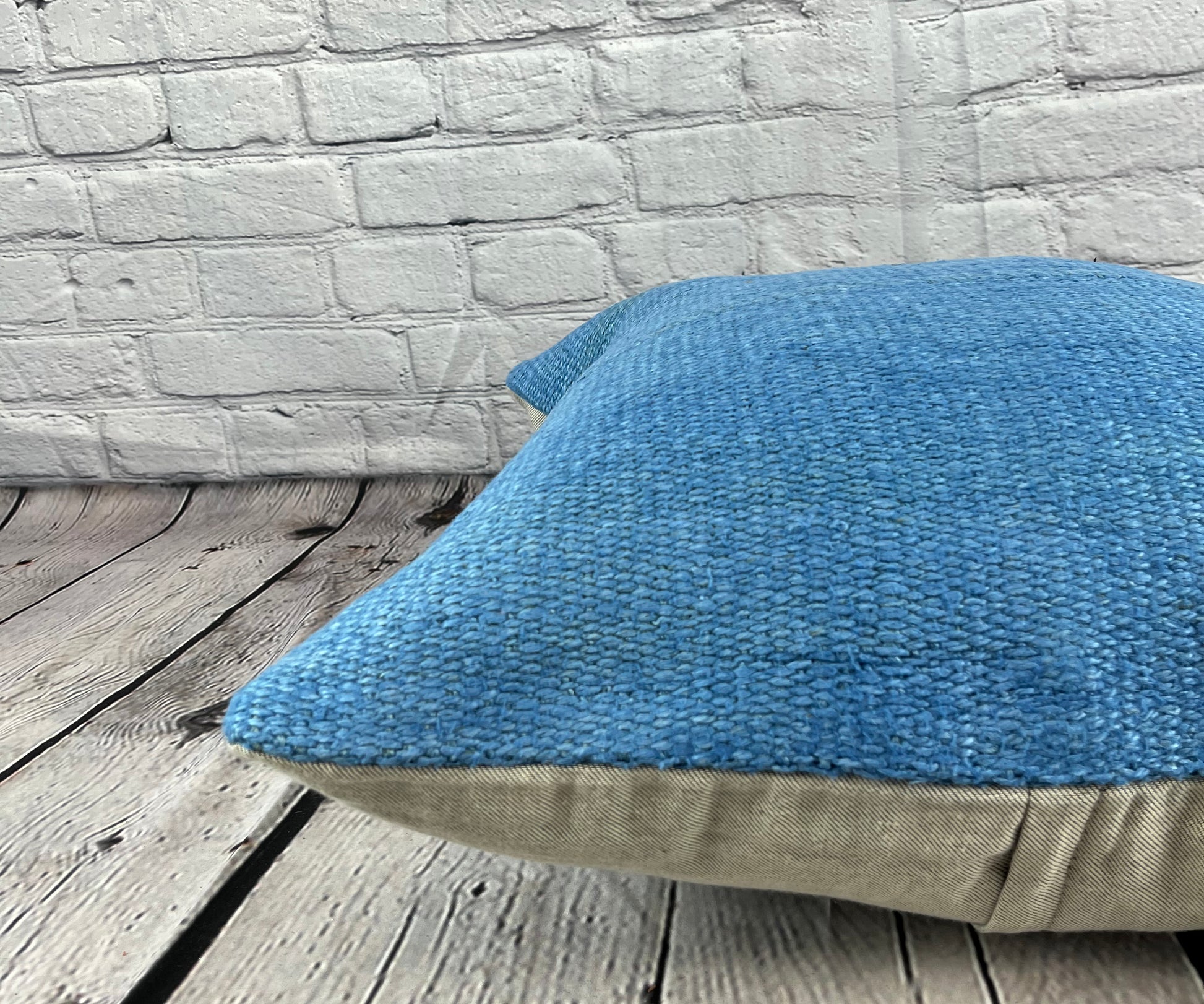 20 x 20 Hemp Pillow Turkish Cushion Natural Sky Blue Pillow Cushion Cover #6439