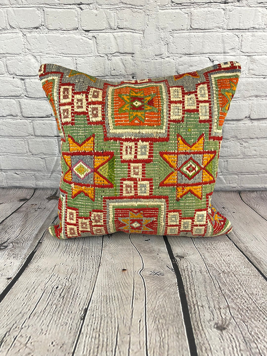 20 x 20 Kilim Pillow Turkish Cushion Natural Green Pillow Cushion Cover #6784