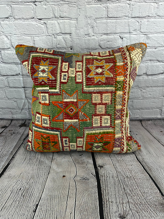 20 x 20 Kilim Pillow Turkish Cushion Natural Green Pillow Cushion Cover #6788