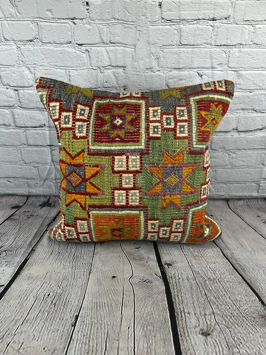 20 x 20 Kilim Pillow Turkish Cushion Natural Green Pillow Cushion Cover #6766