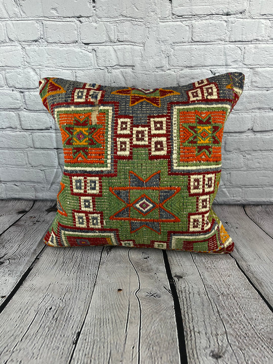20 x 20 Kilim Pillow Turkish Cushion Natural Green Blue Pillow Cushion Cover #6764