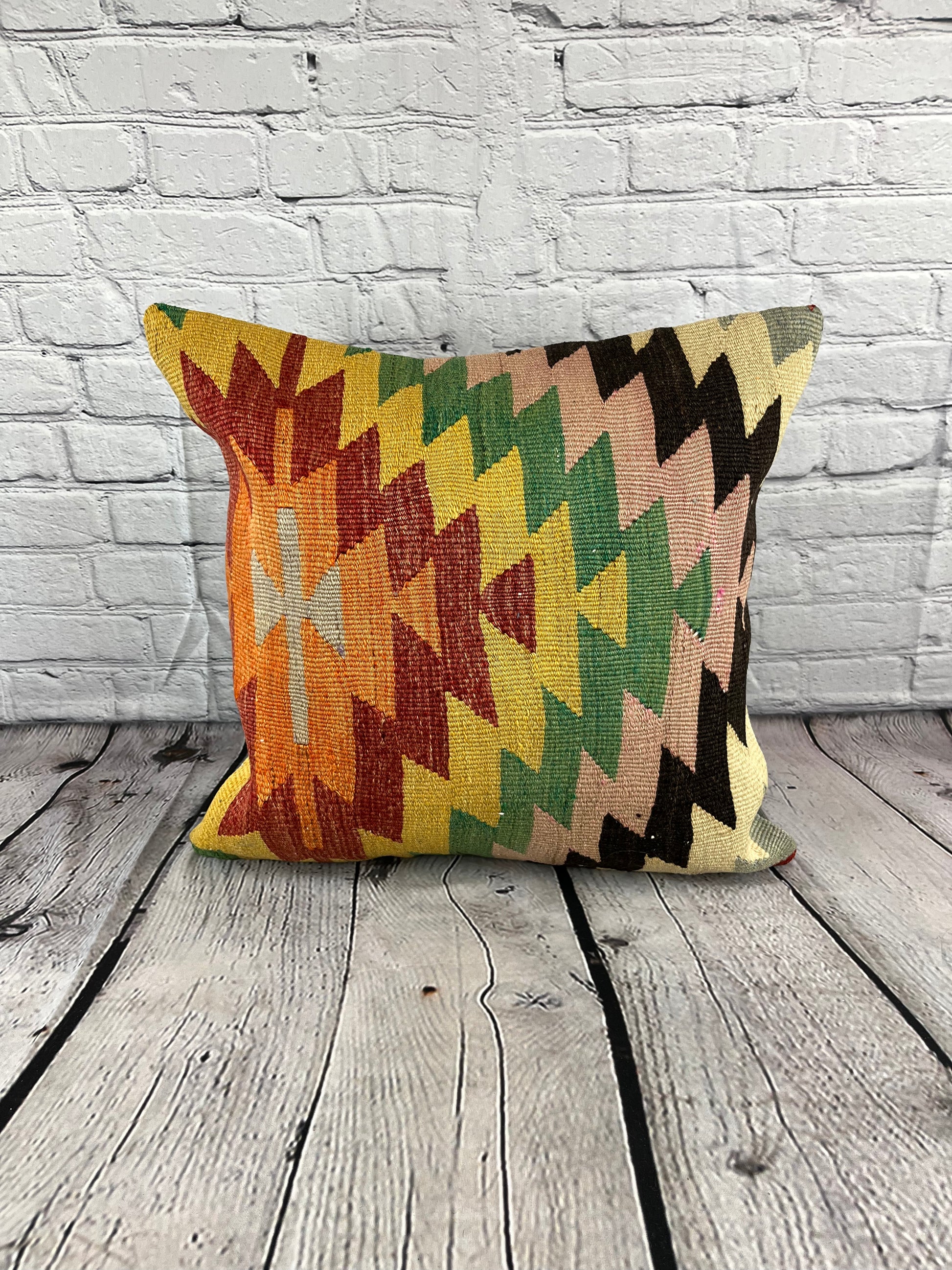 20 x 20 Kilim Pillow Turkish Cushion Natural Yellow Green Pillow Cushion Cover #6794