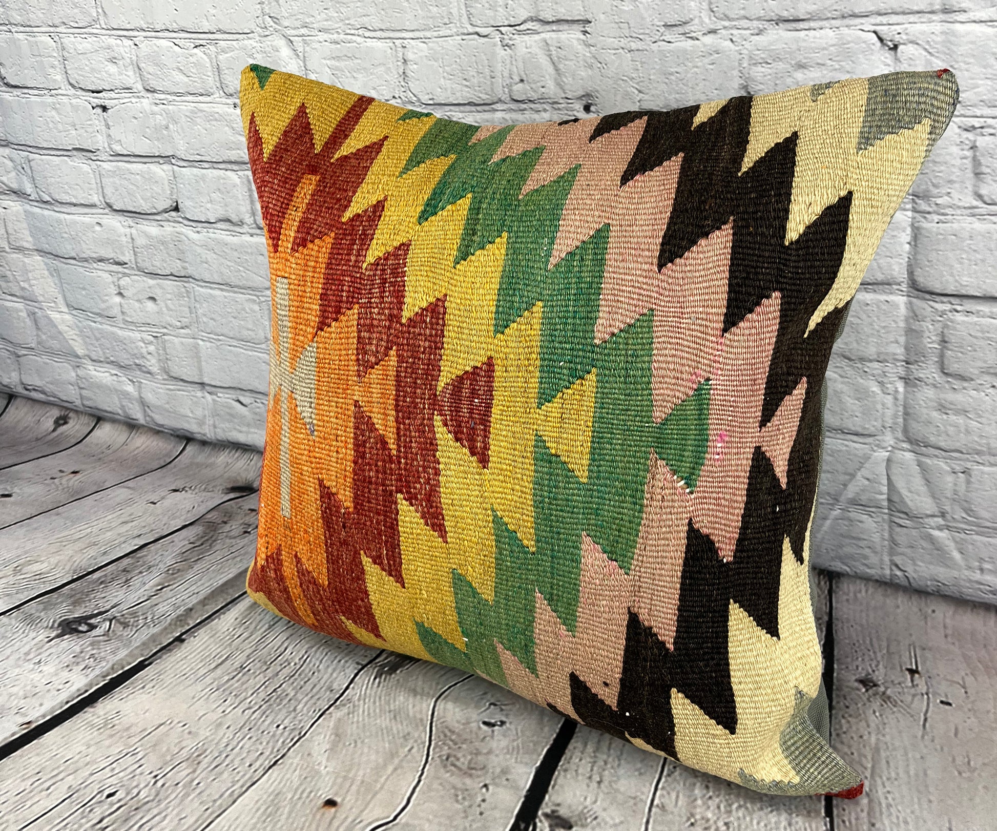 20 x 20 Kilim Pillow Turkish Cushion Natural Yellow Green Pillow Cushion Cover #6794