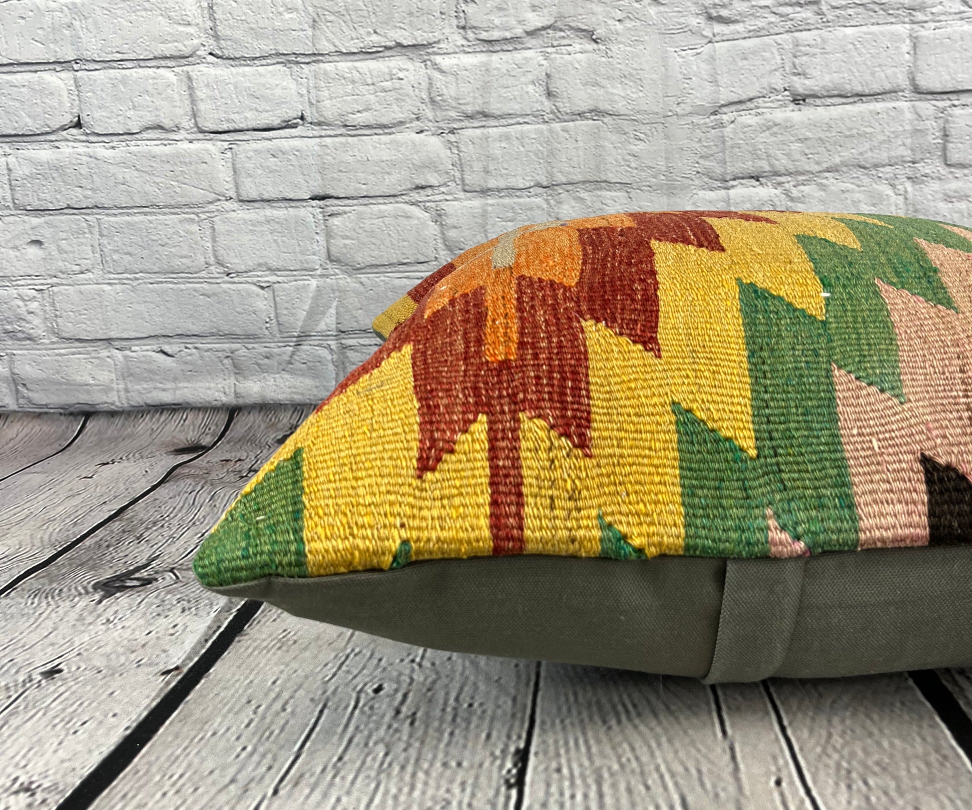 20 x 20 Kilim Pillow Turkish Cushion Natural Yellow Green Pillow Cushion Cover #6794
