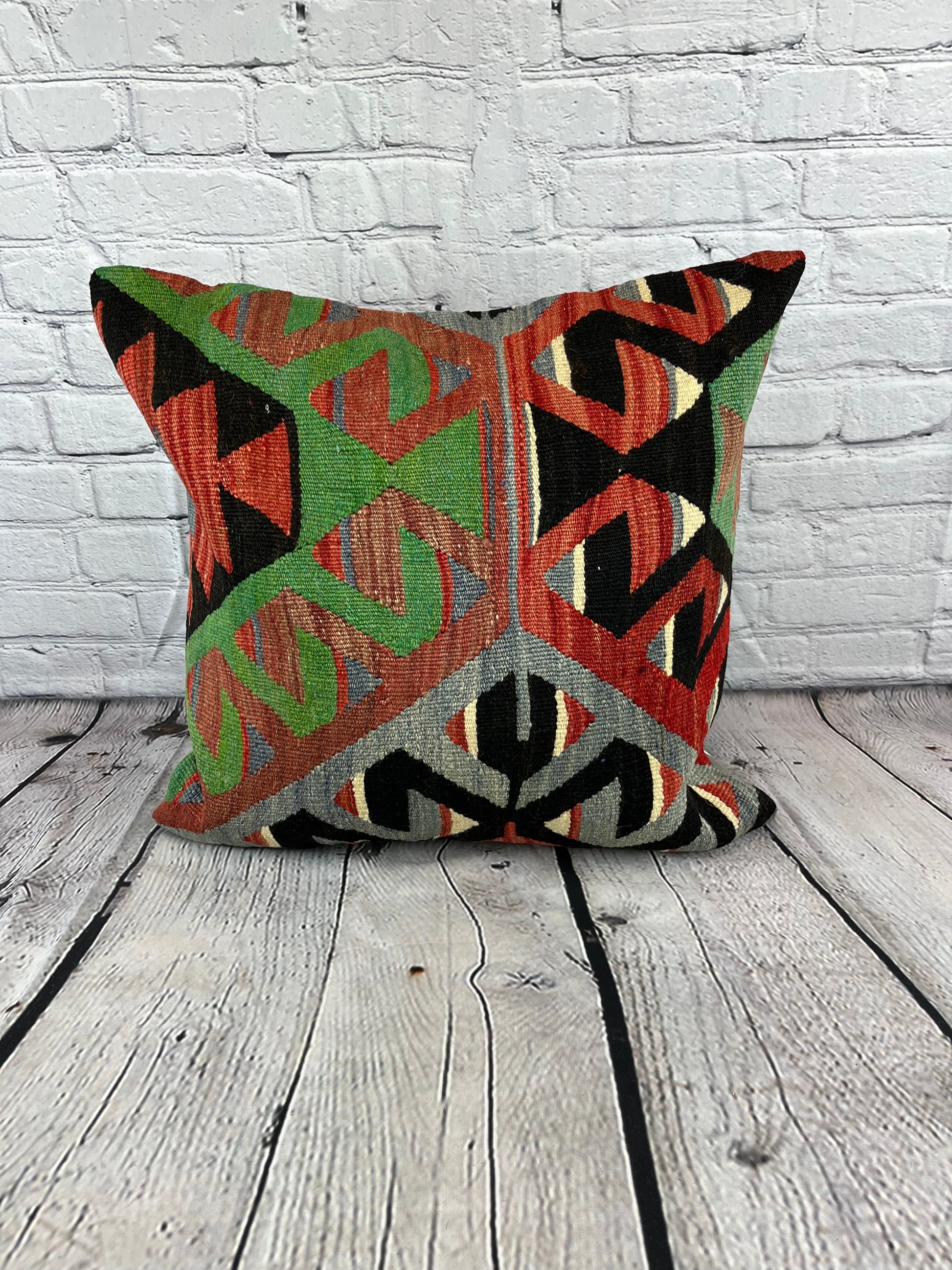 20 x 20 Kilim Pillow Turkish Cushion Natural Green Black Pillow Cushion Cover #6787