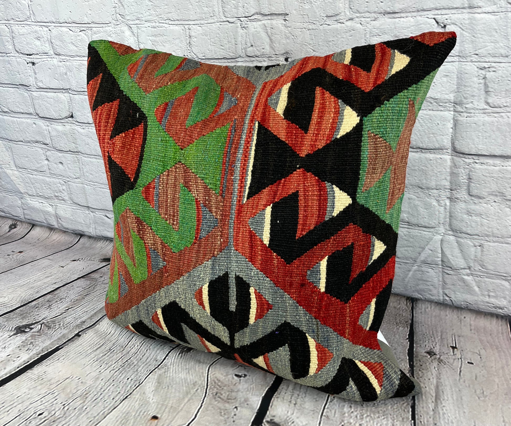20 x 20 Kilim Pillow Turkish Cushion Natural Green Black Pillow Cushion Cover #6787