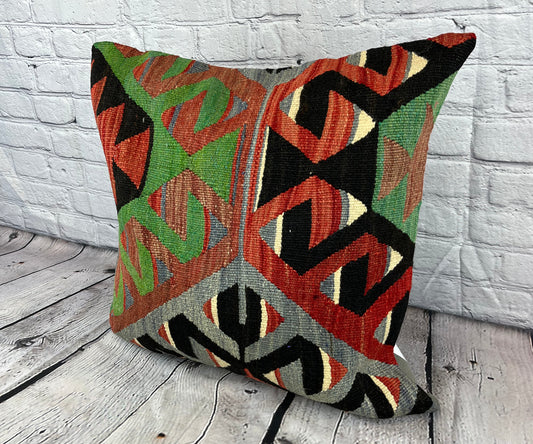 20 x 20 Kilim Pillow Turkish Cushion Natural Green Black Pillow Cushion Cover #6787