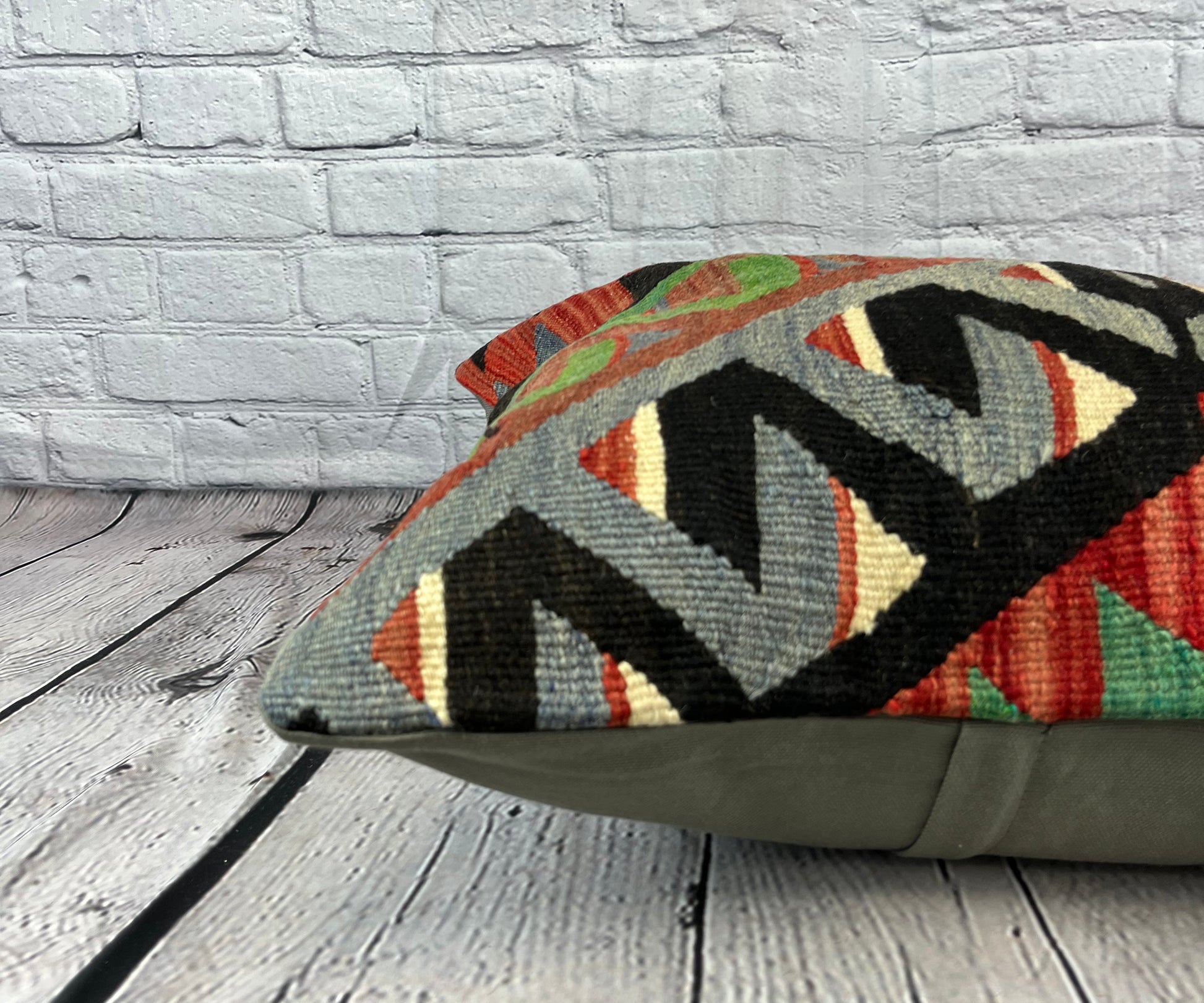 20 x 20 Kilim Pillow Turkish Cushion Natural Green Black Pillow Cushion Cover #6787