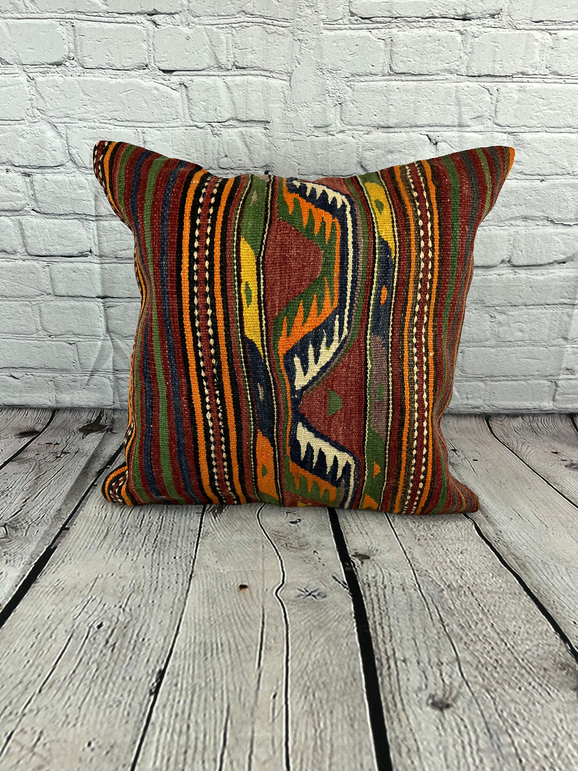 20 x 20 Kilim Pillow Turkish Cushion Natural Green Brown Pillow Cushion Cover #6797