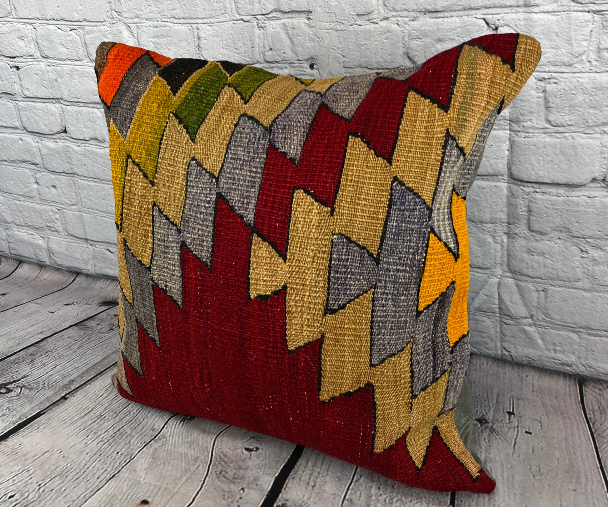 20 x 20 Kilim Pillow Turkish Cushion Natural Red Green Pillow Cushion Cover #6728