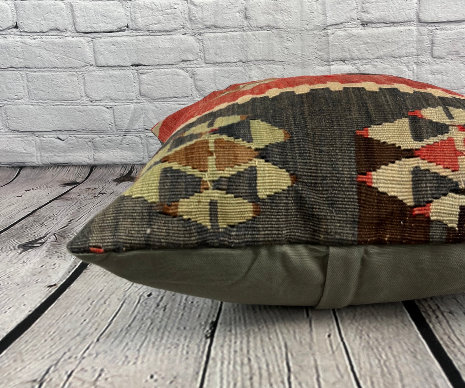 20 x 20 Kilim Pillow Turkish Cushion Natural Red Black Pillow Cushion Cover #6808