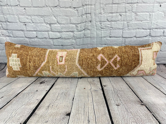 12 x 46 Lumbar Rug Pillow Golden Horizon Turkish Pillow Cushion Cover #7577