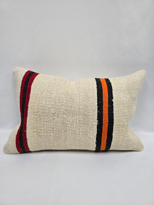 Turkish Hemp Pillow Cushion Natural Cream Orange Pillow Cushion Cover 16" x 24" #9190