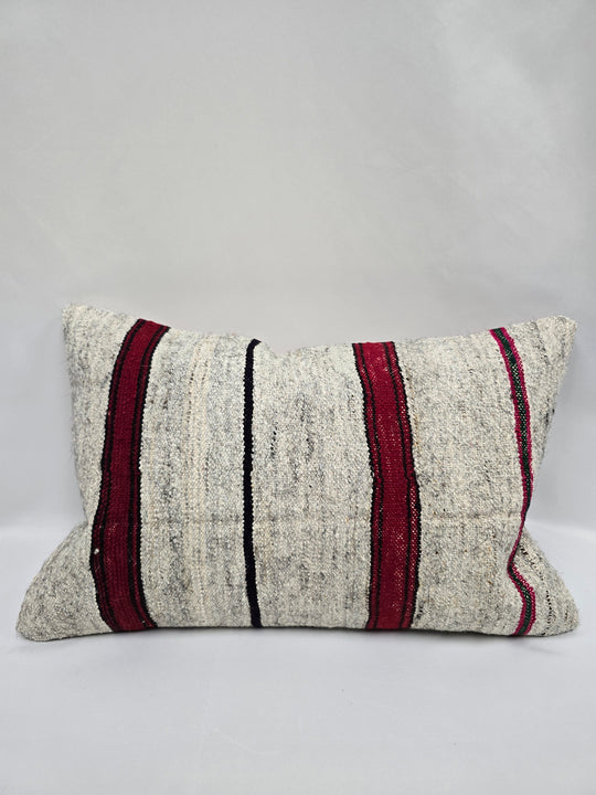 Turkish Hemp Pillow Cushion Natural Cream Red Pillow Cushion Cover 16" x 24" #9186