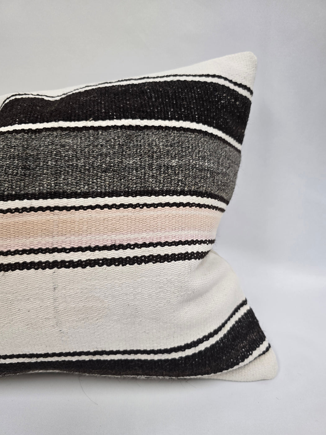 Turkish Hemp Pillow Cushion Natural Cream Black Pillow Cushion Cover 16" x 24" #9182