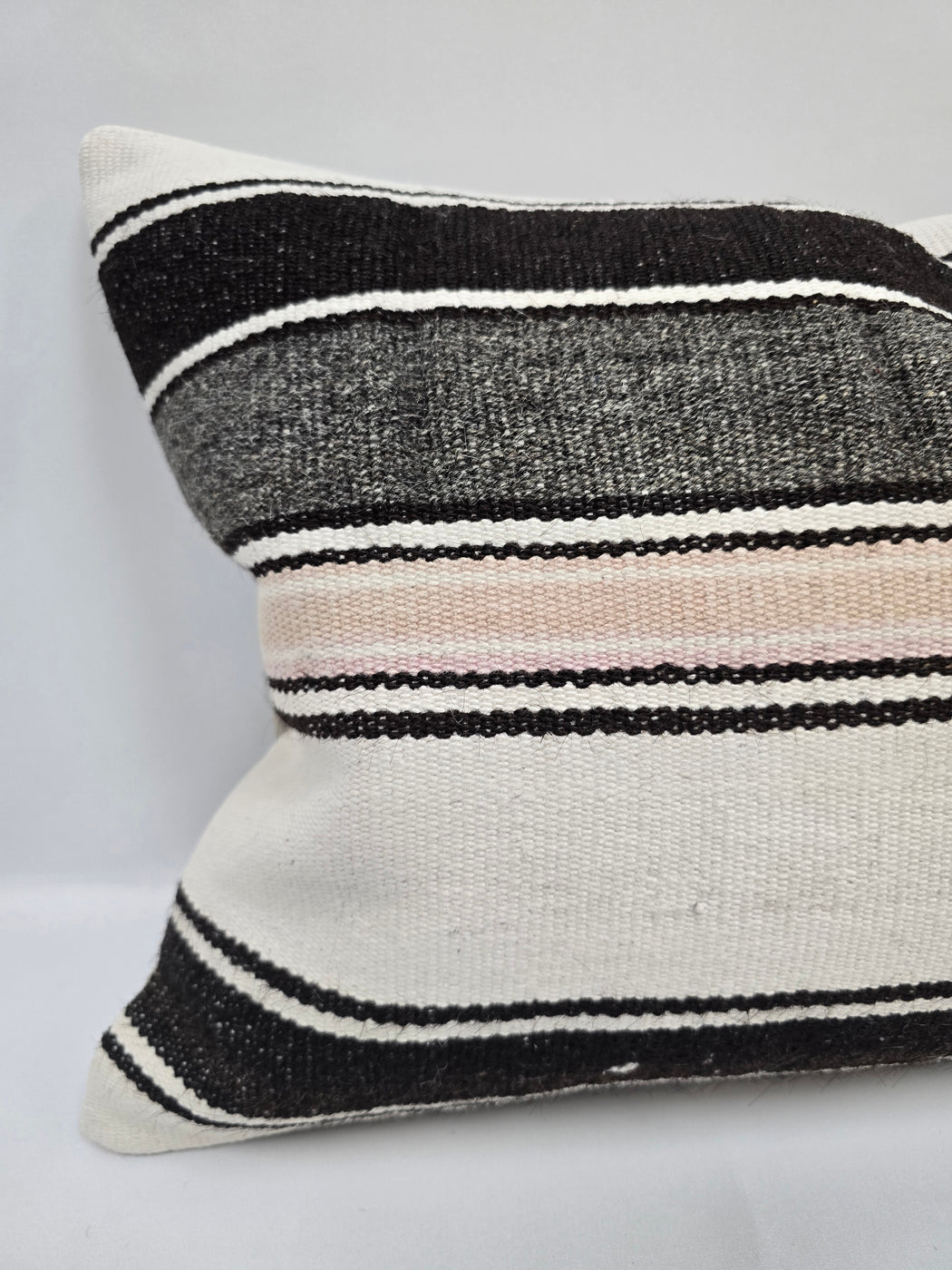 Turkish Hemp Pillow Cushion Natural Cream Black Pillow Cushion Cover 16" x 24" #9182