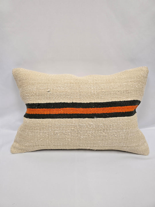 Turkish Hemp Pillow Cushion Natural Cream Black Orange Pillow Cushion Cover 16" x 24" #9151
