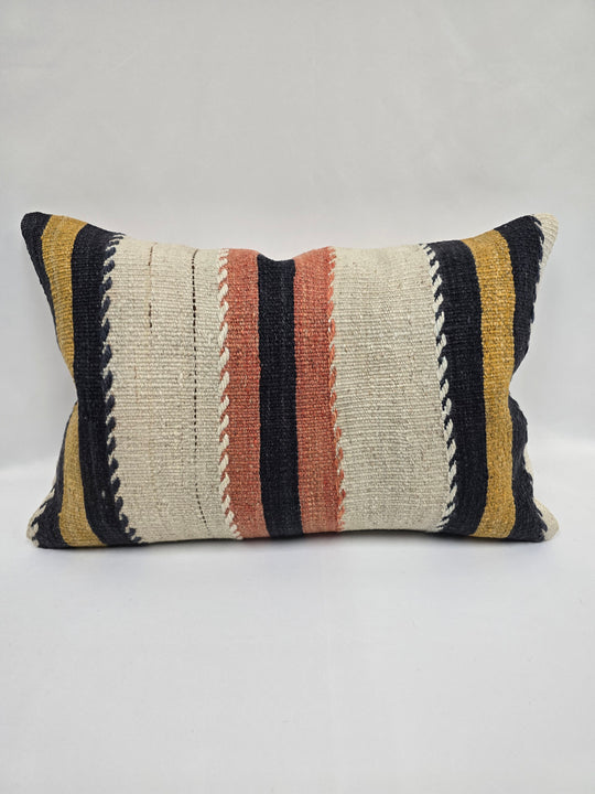 Turkish Hemp Pillow Cushion Natural Blue Yellow Cream Pillow Cushion Cover 16" x 24" #9039
