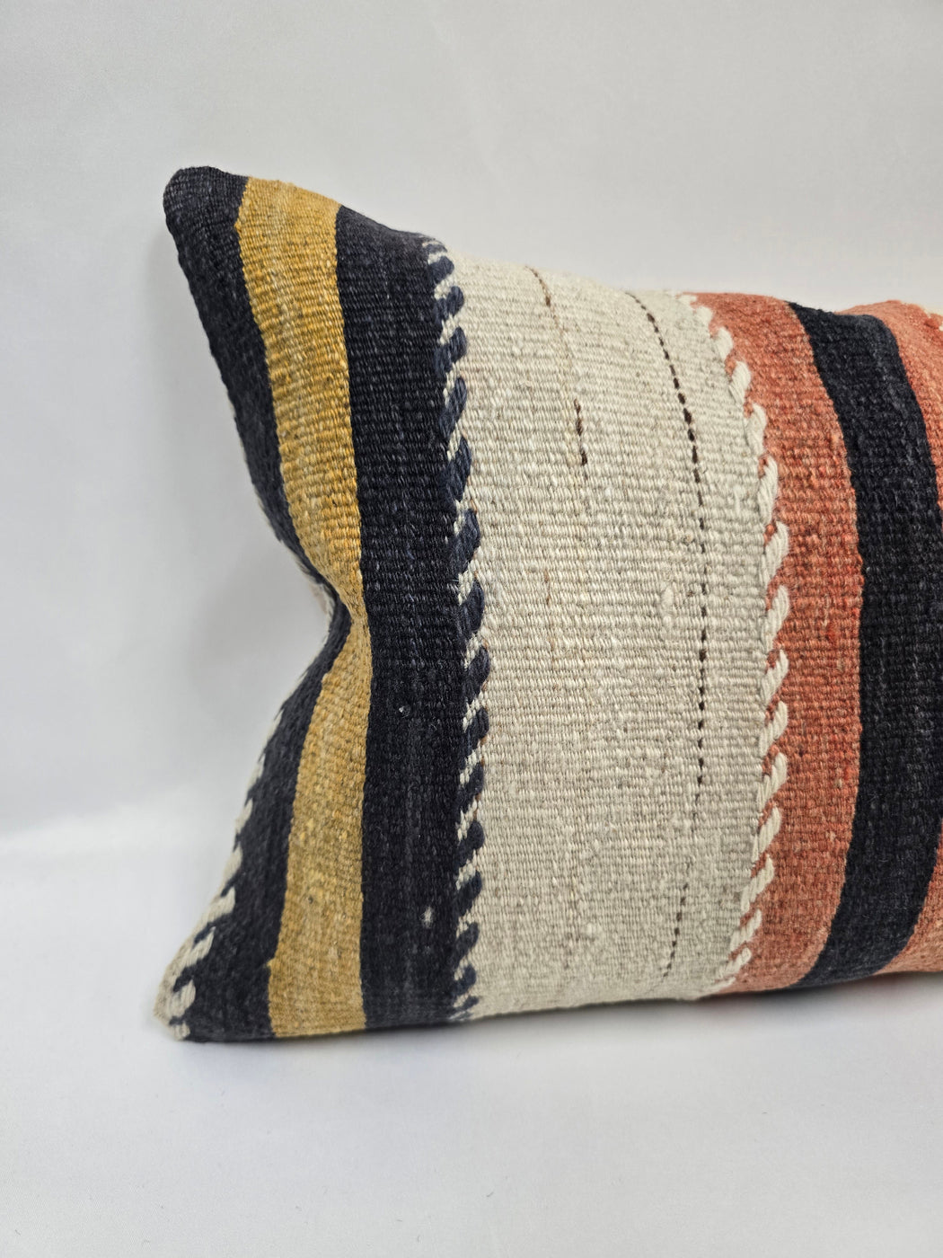 Turkish Hemp Pillow Cushion Natural Blue Yellow Cream Pillow Cushion Cover 16" x 24" #9039