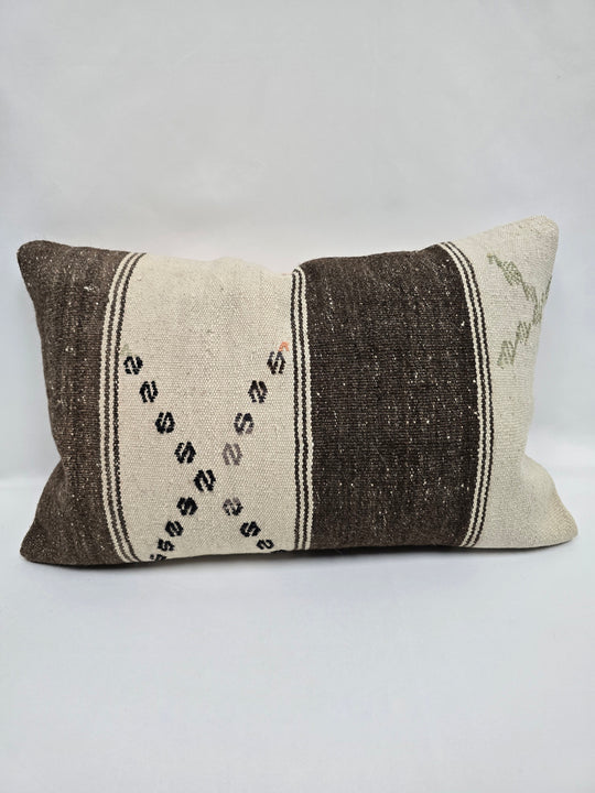 Turkish Hemp Pillow Cushion Natural Cream Brown Black Pillow Cushion Cover 16" x 24" #9141
