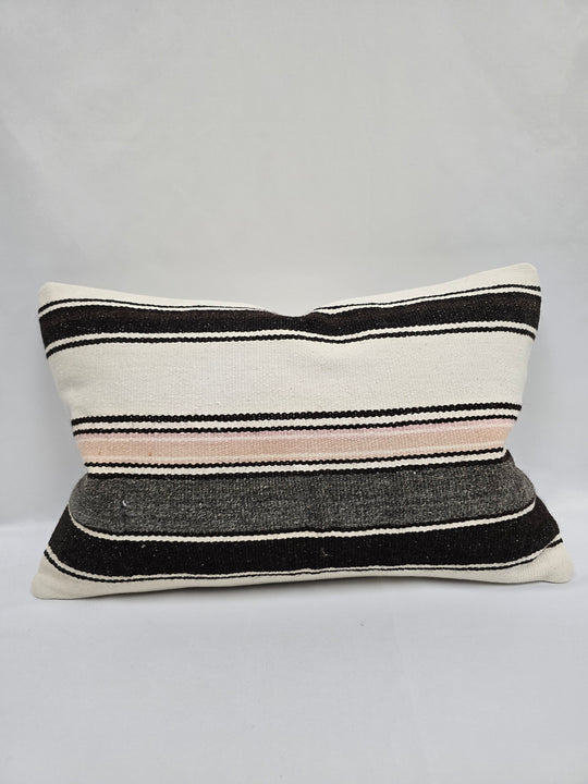 Turkish Hemp Pillow Cushion Natural Cream Black Gray Pillow Cushion Cover 16" x 24" #9144