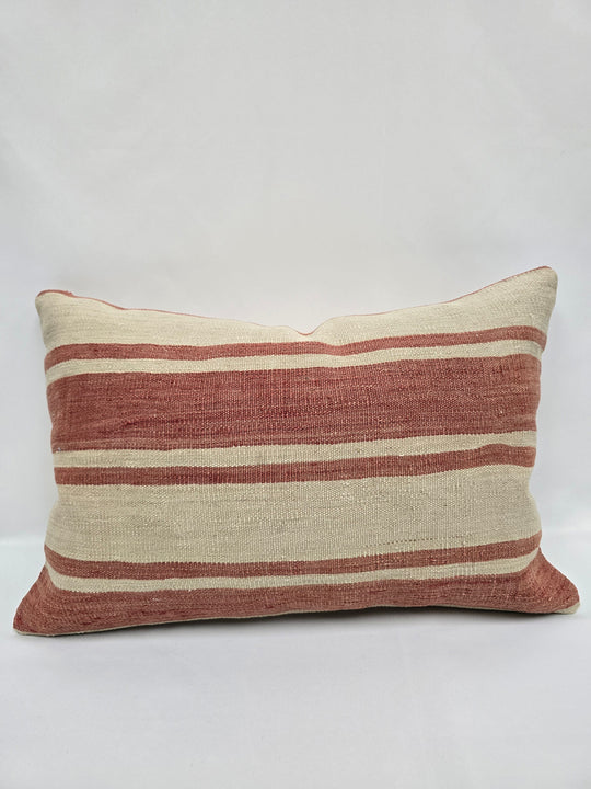 Turkish Hemp Pillow Cushion Natural Cream Red Pillow Cushion Cover 16" x 24" #9000