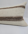 Turkish Lumbar Rug Pillow Cream Brown Cushion Cover Hemp Pillow 14" x 40" #9464