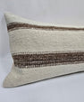Turkish Lumbar Rug Pillow Cream Brown Cushion Cover Hemp Pillow 14" x 40" #9464