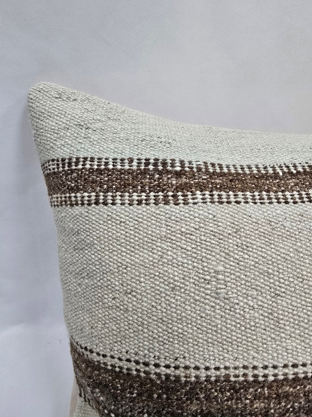 Turkish Lumbar Rug Pillow Cream Brown Cushion Cover Hemp Pillow 14" x 40" #9464