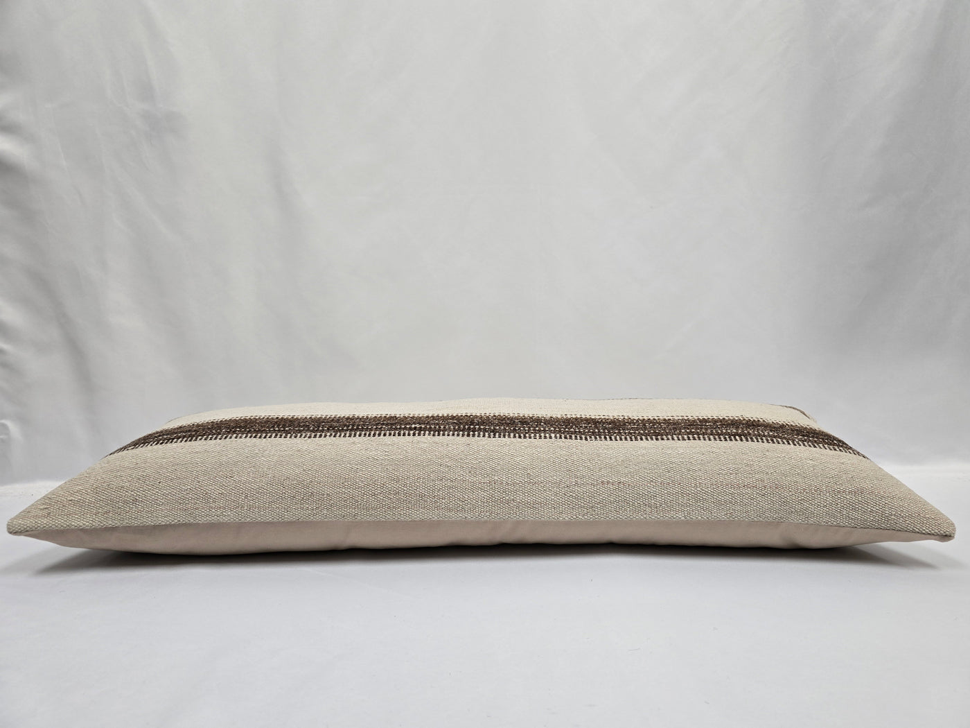 Turkish Lumbar Rug Pillow Cream Brown Cushion Cover Hemp Pillow 14" x 40" #9464