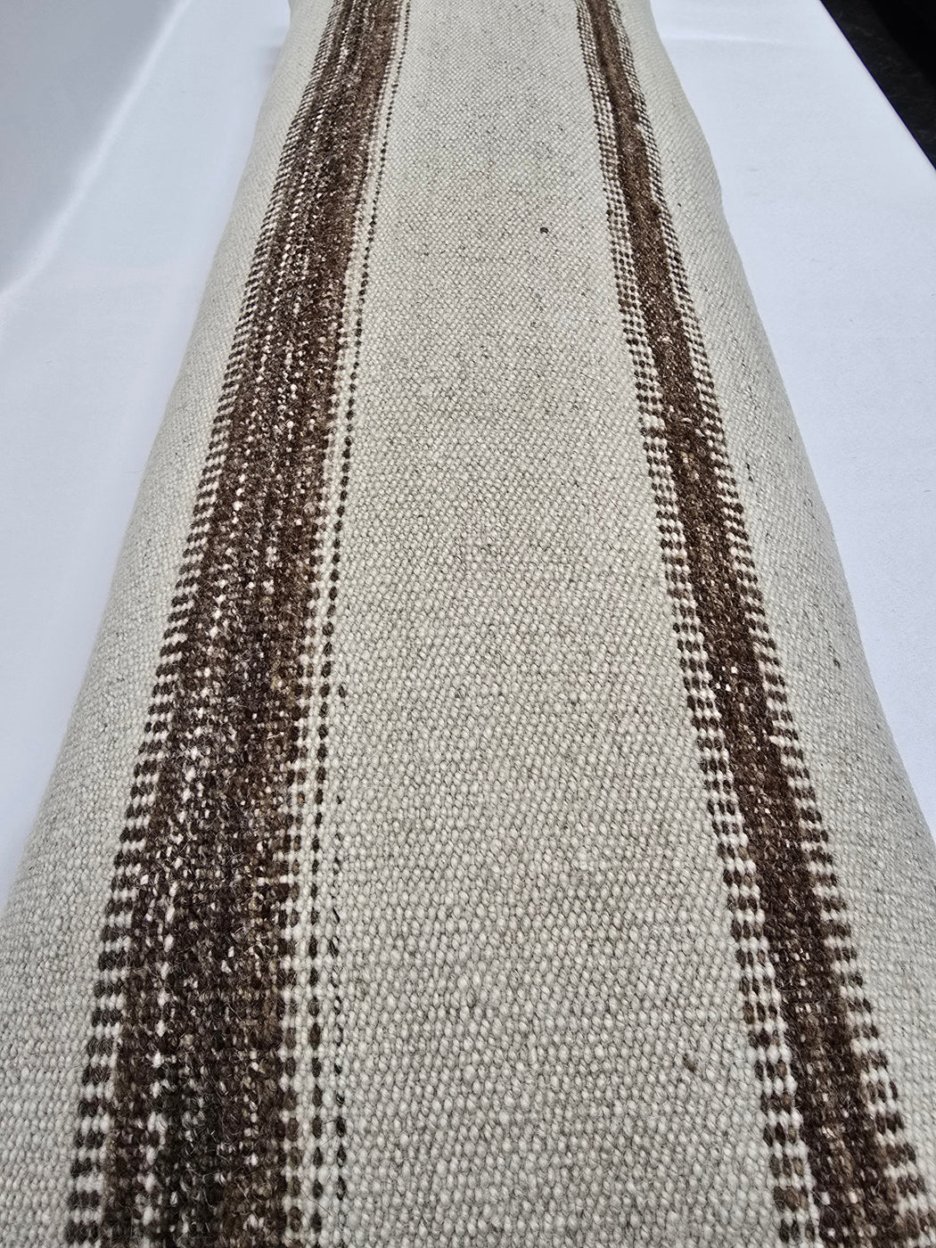 Turkish Lumbar Rug Pillow Cream Brown Cushion Cover Hemp Pillow 14" x 40" #9464