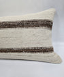 Turkish Lumbar Rug Pillow Cream Brown Cushion Cover Hemp Pillow 14" x 40" #9461