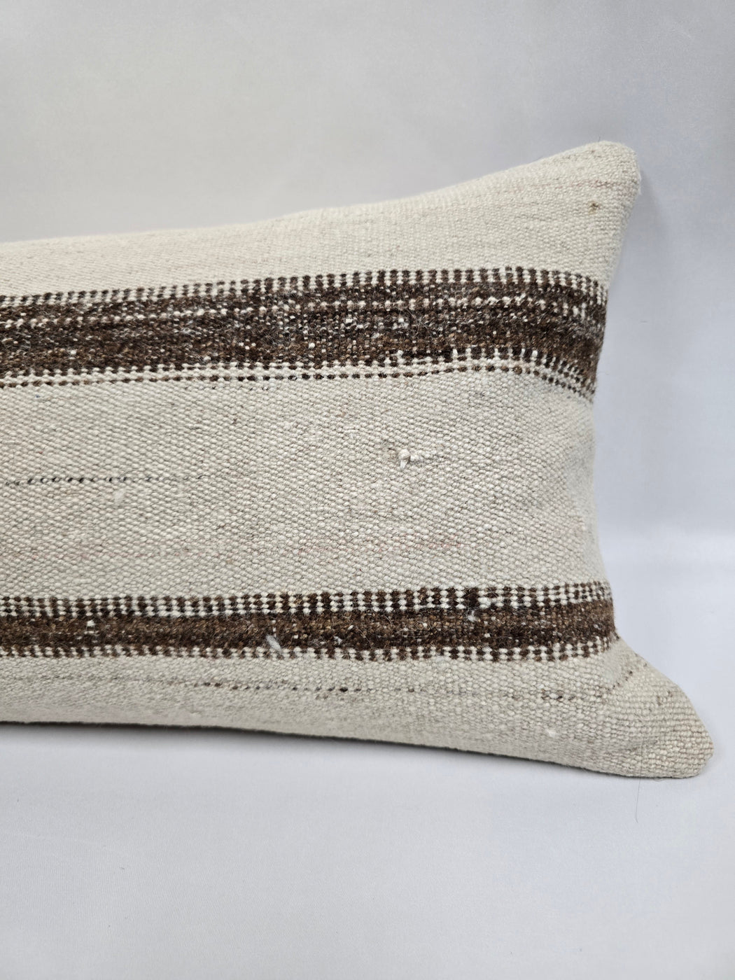 Turkish Lumbar Rug Pillow Cream Brown Cushion Cover Hemp Pillow 14" x 40" #9461