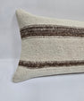 Turkish Lumbar Rug Pillow Cream Brown Cushion Cover Hemp Pillow 14" x 40" #9461