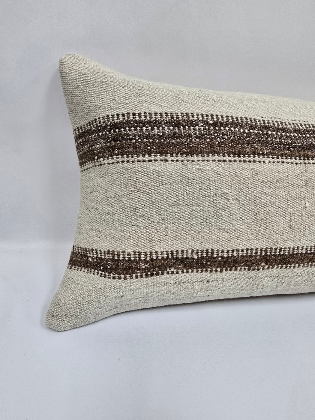 Turkish Lumbar Rug Pillow Cream Brown Cushion Cover Hemp Pillow 14" x 40" #9461