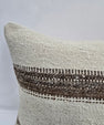 Turkish Lumbar Rug Pillow Cream Brown Cushion Cover Hemp Pillow 14" x 40" #9461