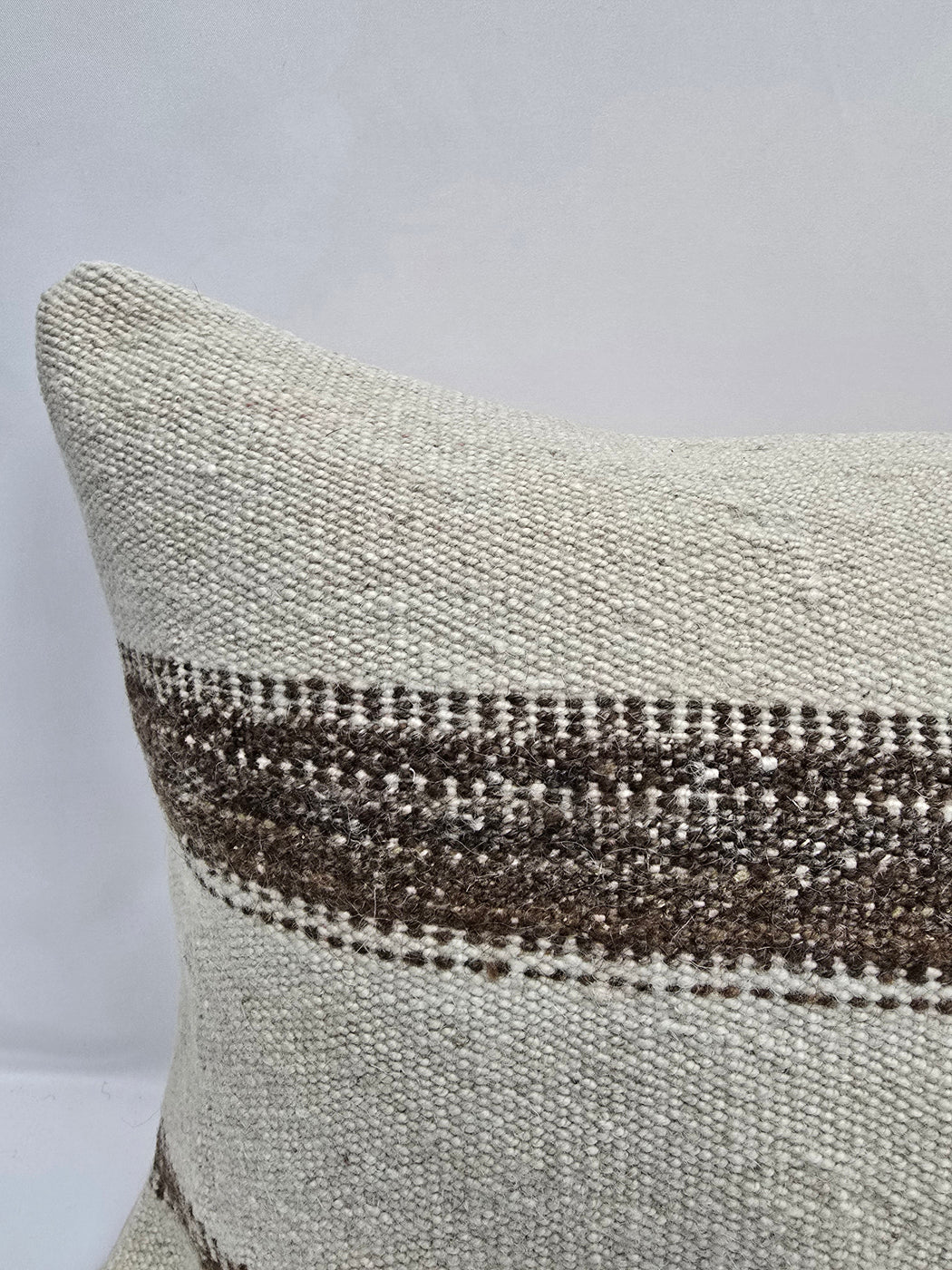 Turkish Lumbar Rug Pillow Cream Brown Cushion Cover Hemp Pillow 14" x 40" #9461
