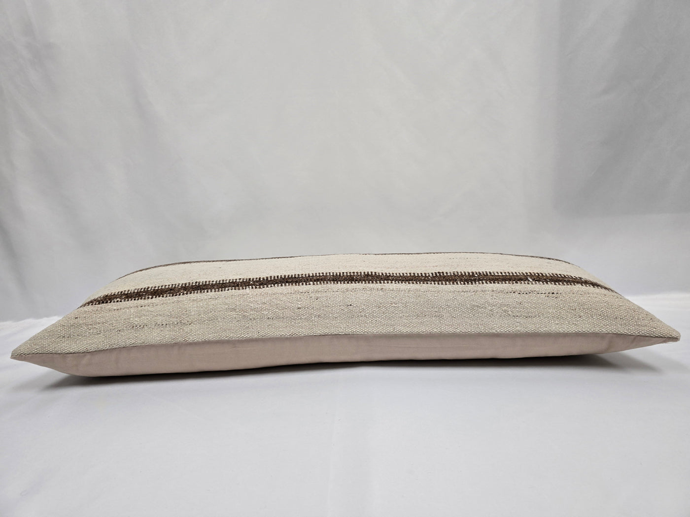 Turkish Lumbar Rug Pillow Cream Brown Cushion Cover Hemp Pillow 14" x 40" #9461