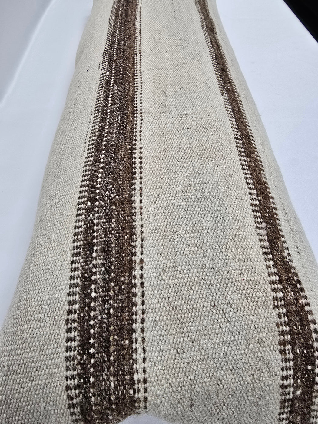 Turkish Lumbar Rug Pillow Cream Brown Cushion Cover Hemp Pillow 14" x 40" #9461