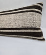 Turkish Lumbar Rug Pillow Cream Black Cushion Cover Hemp Pillow 14" x 40" #9463