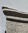 Turkish Lumbar Rug Pillow Cream Black Cushion Cover Hemp Pillow 14" x 40" #9463