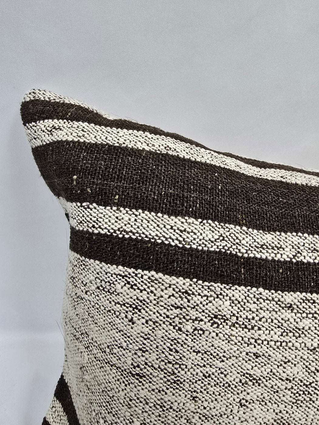 Turkish Lumbar Rug Pillow Cream Black Cushion Cover Hemp Pillow 14" x 40" #9463